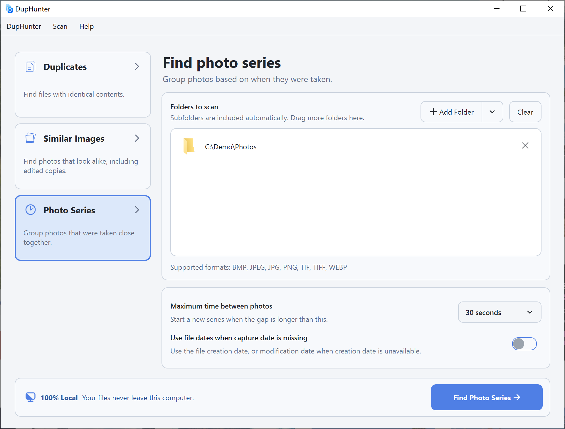 DupHunter photo-series search setup